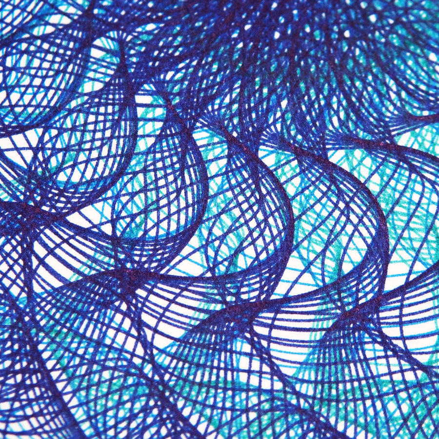 Ocean Blue Sunflower Plotter Art - Limited Edition of 2
